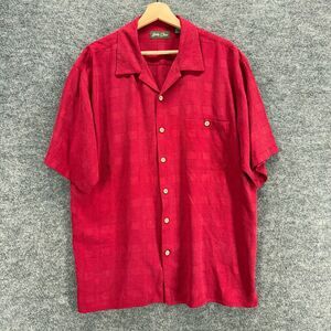 Bobby Chan Shirt Men L Large Red Plaid Button Up Collared Short Sleeve Silk